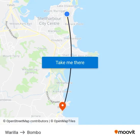 Warilla to Bombo map