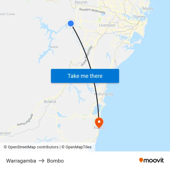 Warragamba to Bombo map