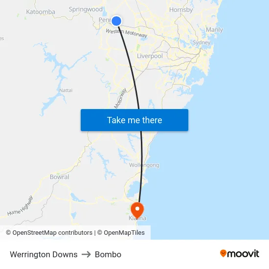 Werrington Downs to Bombo map