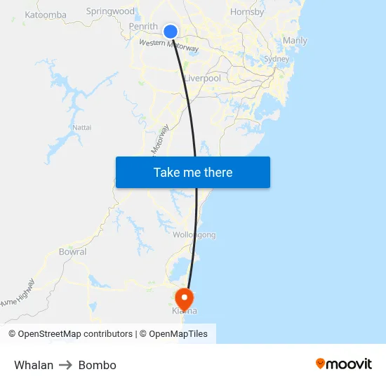 Whalan to Bombo map