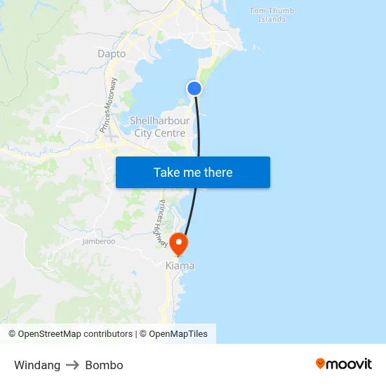 Windang to Bombo map