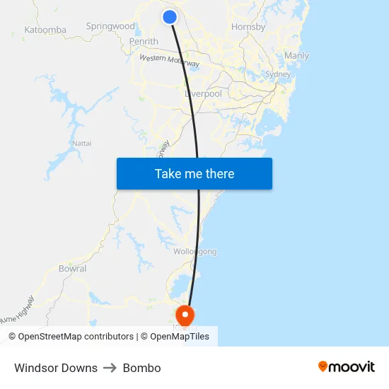 Windsor Downs to Bombo map