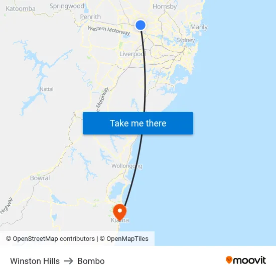 Winston Hills to Bombo map