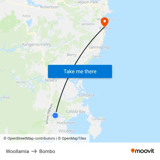 Woollamia to Bombo map