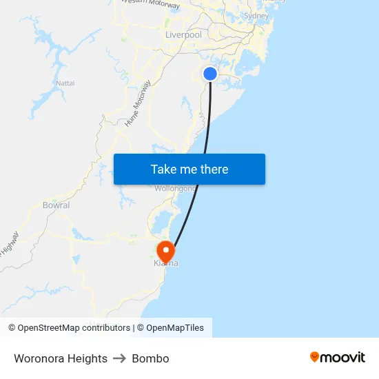Woronora Heights to Bombo map