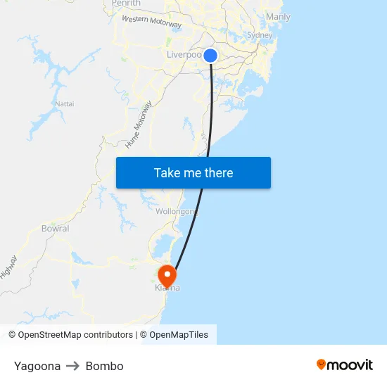 Yagoona to Bombo map