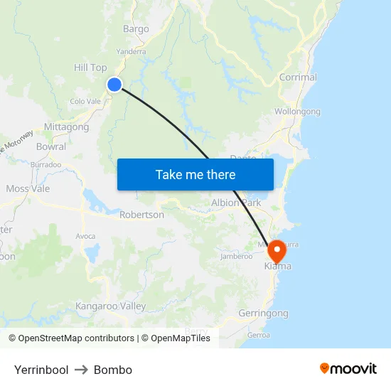 Yerrinbool to Bombo map