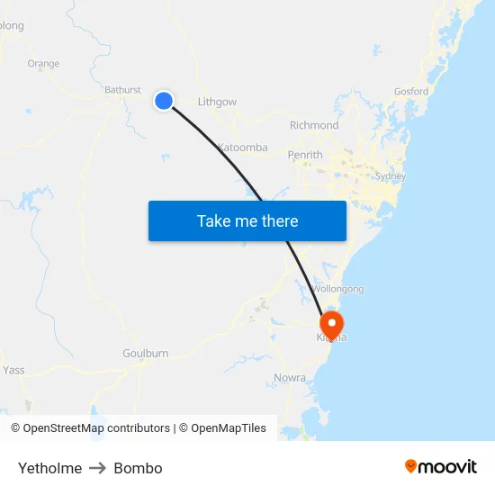 Yetholme to Bombo map