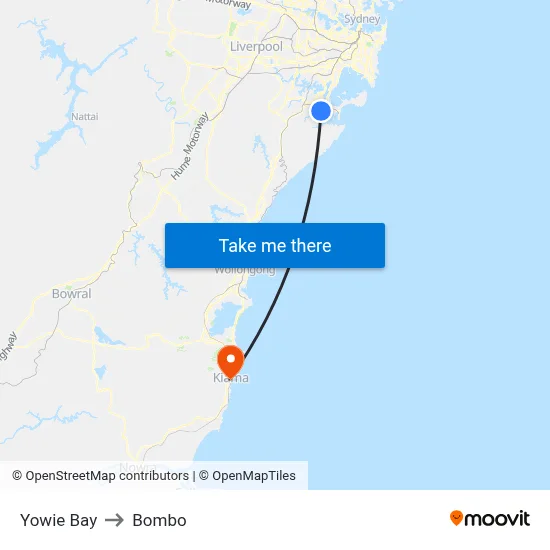Yowie Bay to Bombo map