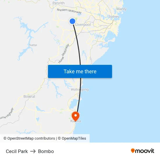 Cecil Park to Bombo map
