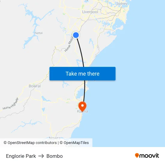 Englorie Park to Bombo map