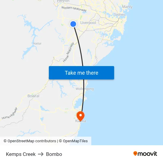 Kemps Creek to Bombo map