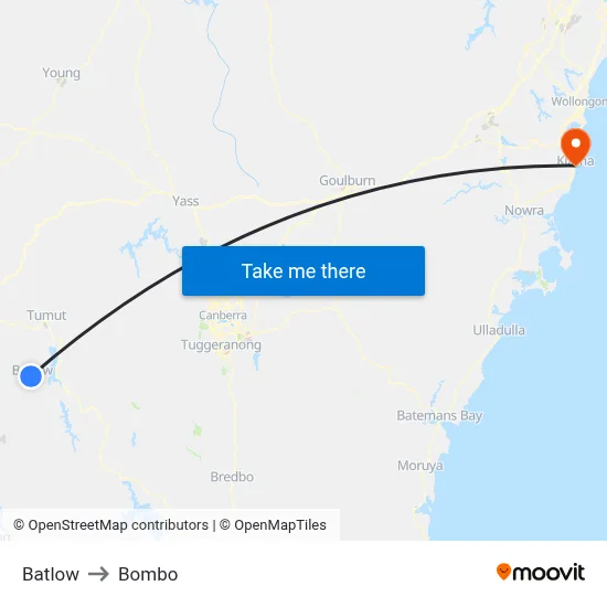 Batlow to Bombo map