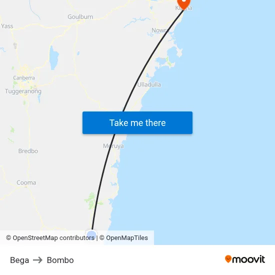 Bega to Bombo map