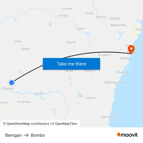 Berrigan to Bombo map