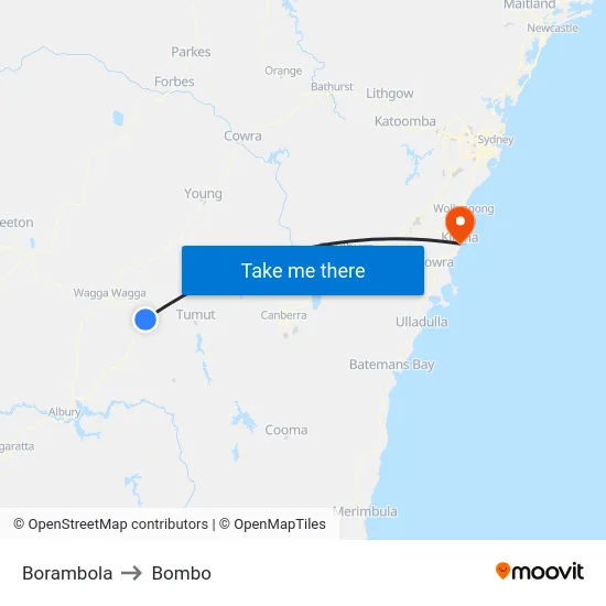 Borambola to Bombo map
