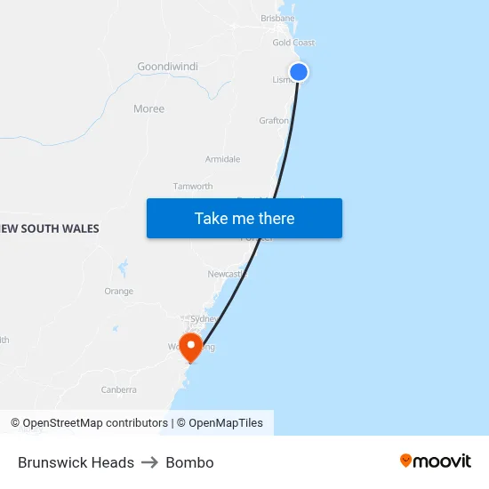 Brunswick Heads to Bombo map