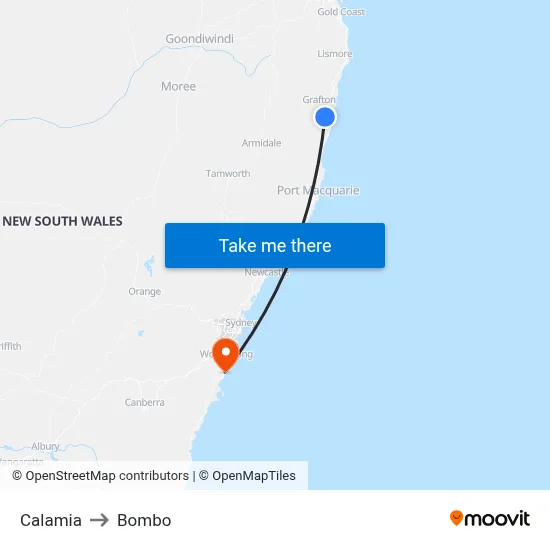 Calamia to Bombo map