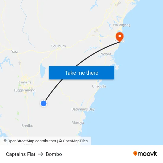 Captains Flat to Bombo map