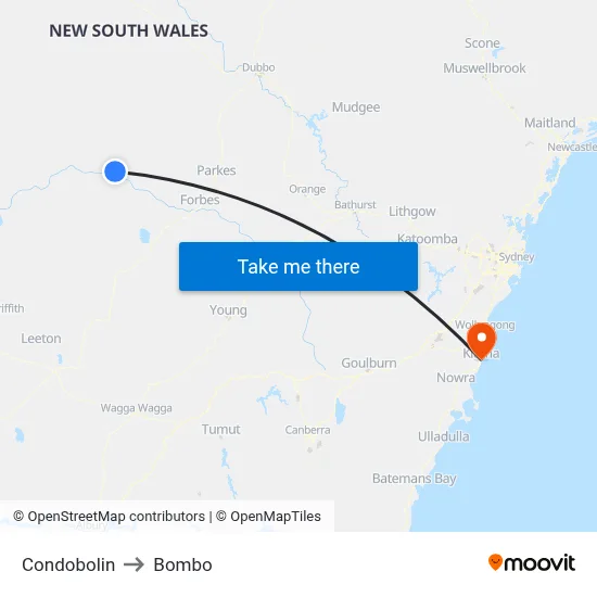 Condobolin to Bombo map