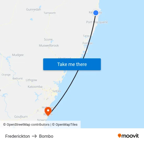 Frederickton to Bombo map
