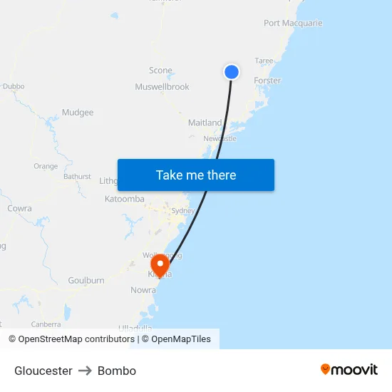 Gloucester to Bombo map