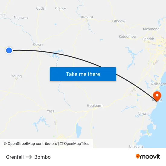 Grenfell to Bombo map