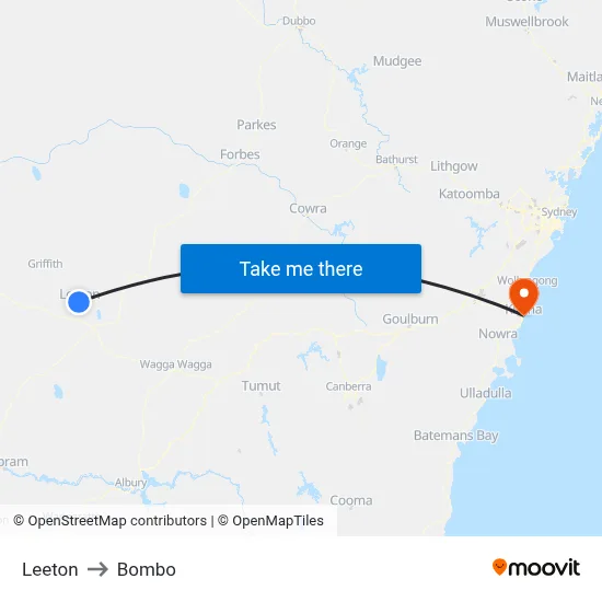 Leeton to Bombo map