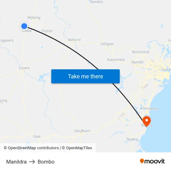 Manildra to Bombo map