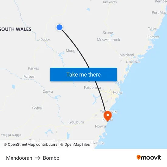 Mendooran to Bombo map