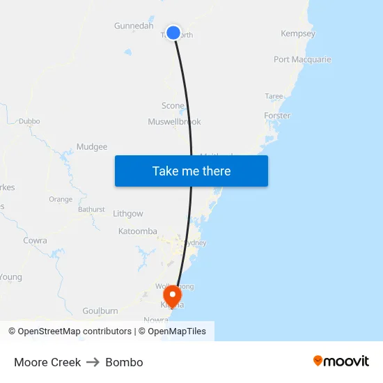 Moore Creek to Bombo map