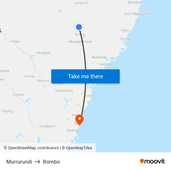 Murrurundi to Bombo map