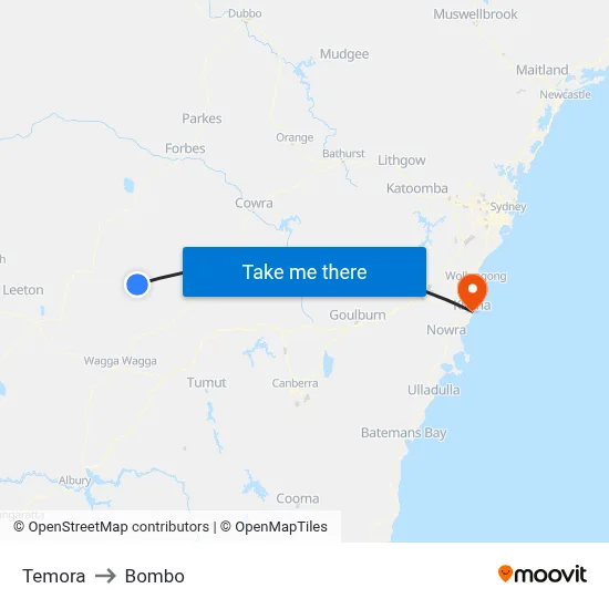 Temora to Bombo map