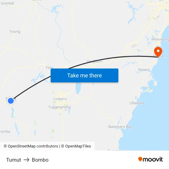 Tumut to Bombo map