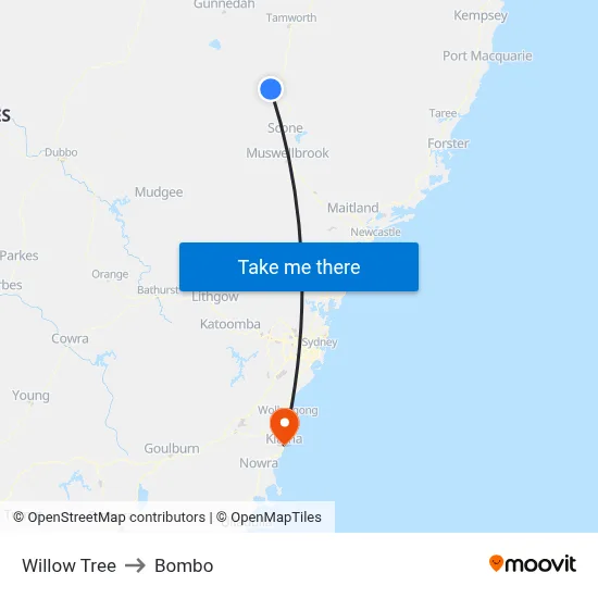 Willow Tree to Bombo map