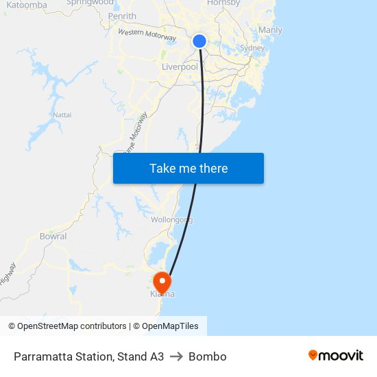 Parramatta Station, Stand A3 to Bombo map