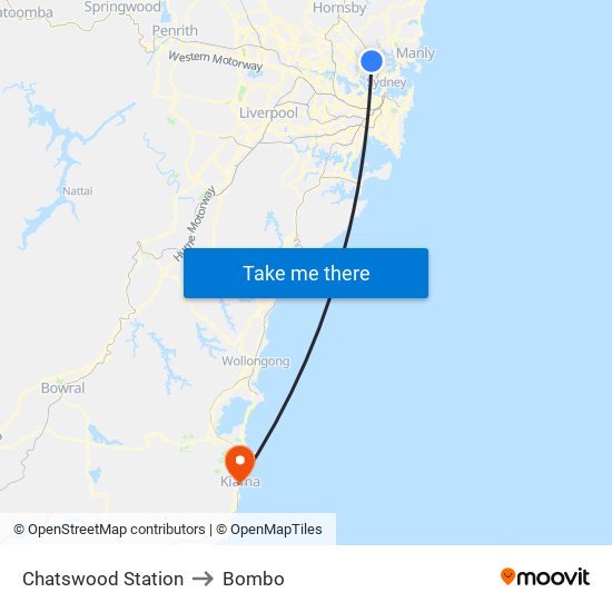 Chatswood Station to Bombo map