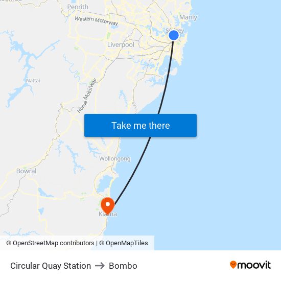 Circular Quay Station to Bombo map