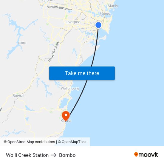 Wolli Creek Station to Bombo map