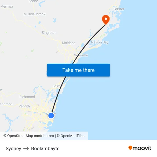 Sydney to Boolambayte map