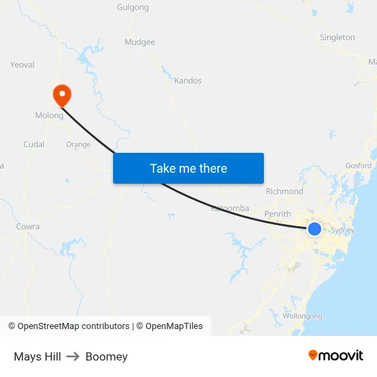 Mays Hill to Boomey map