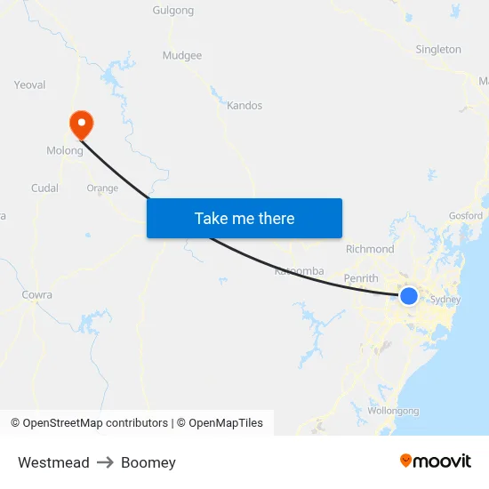 Westmead to Boomey map