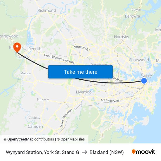 Wynyard Station, York St, Stand G to Blaxland (NSW) map