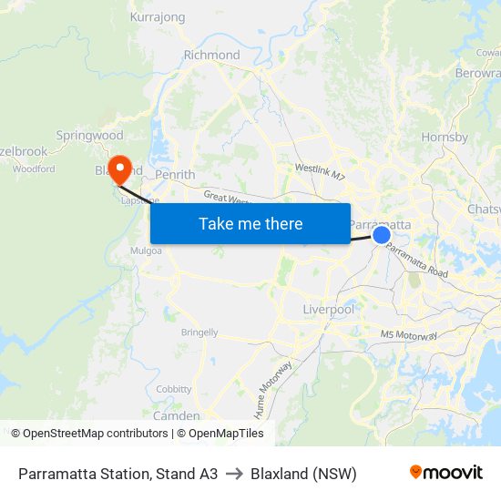 Parramatta Station, Stand A3 to Blaxland (NSW) map