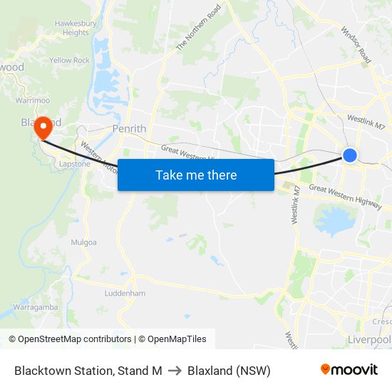 Blacktown Station, Stand M to Blaxland (NSW) map