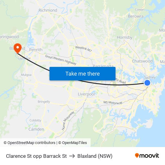 Clarence St opp Barrack St to Blaxland (NSW) map