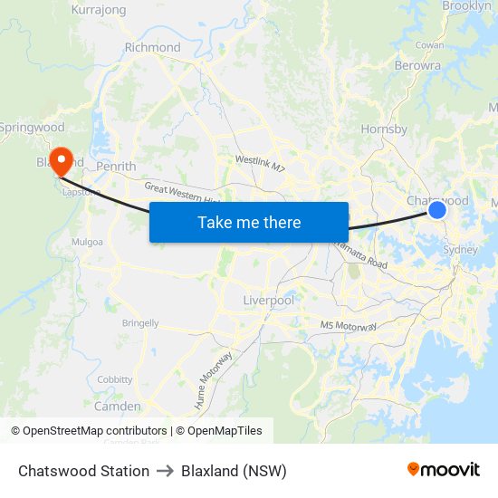 Chatswood Station to Blaxland (NSW) map