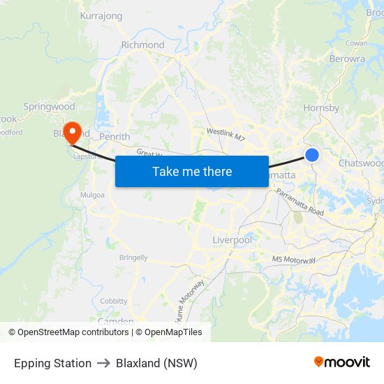 Epping Station to Blaxland (NSW) map