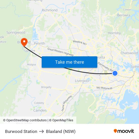 Burwood Station to Blaxland (NSW) map