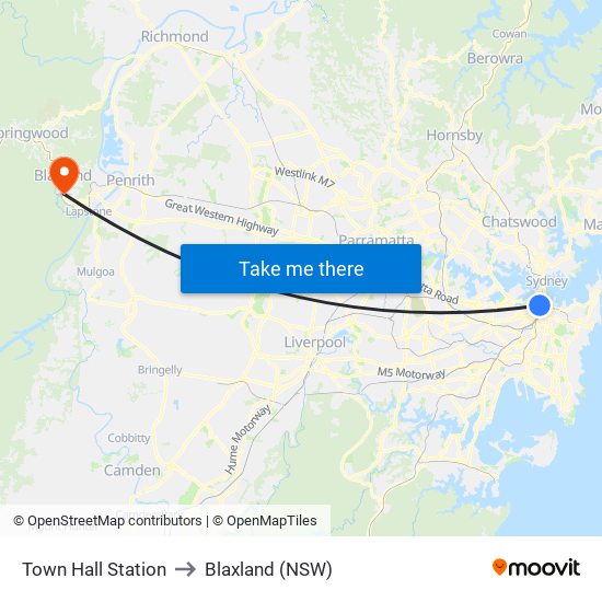 Town Hall Station to Blaxland (NSW) map